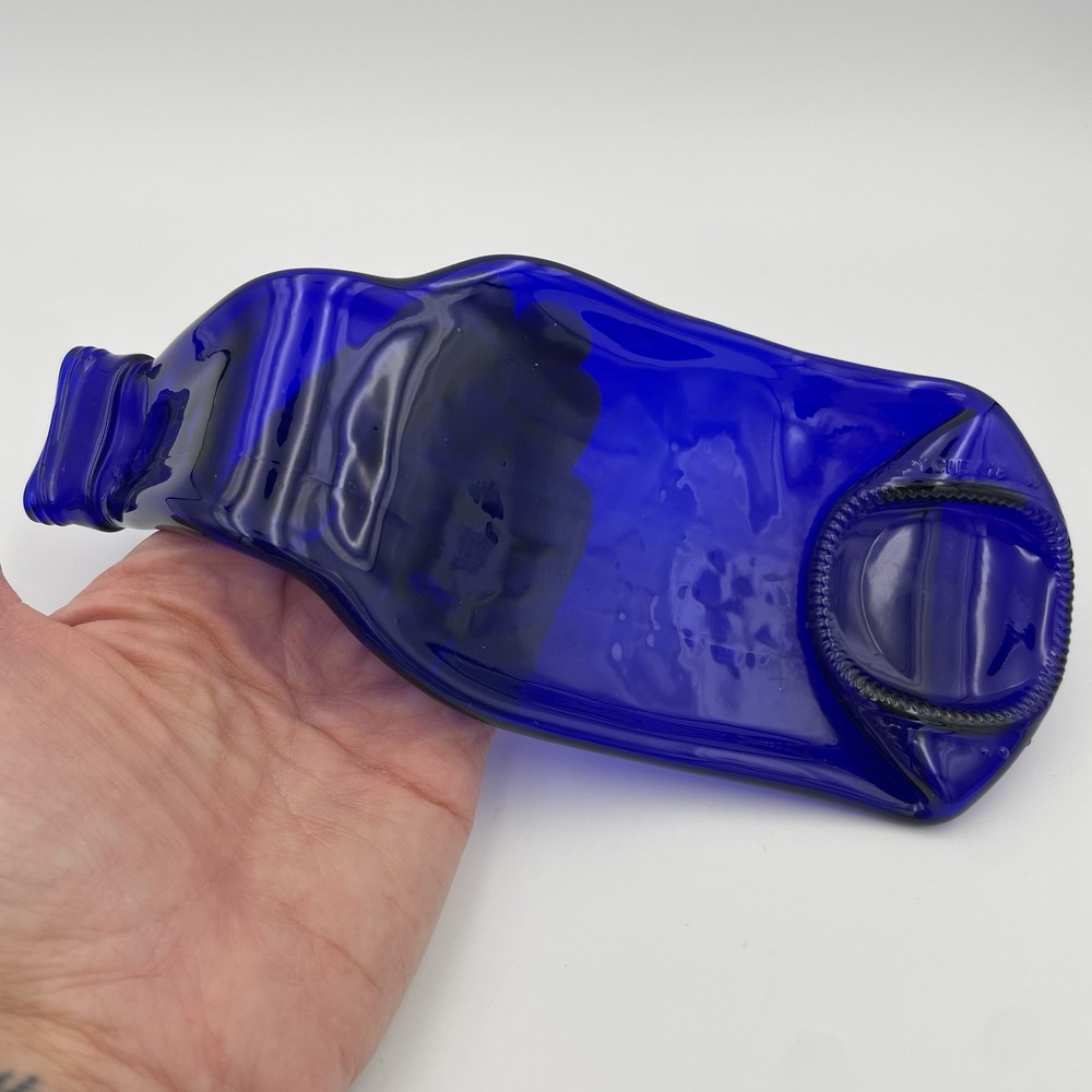 Glass Spoon Rest- Cobalt Blue Hand Melted Flat Bottle Spoon Rest 8" Trinket Tray - Picture 13 of 13